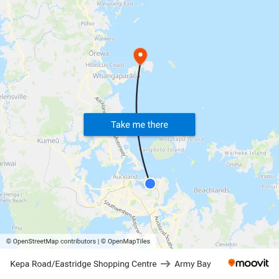 Kepa Road/Eastridge Shopping Centre to Army Bay map