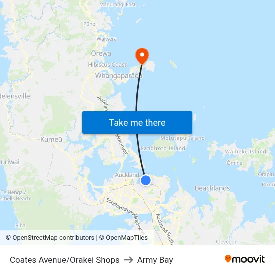 Coates Avenue/Orakei Shops to Army Bay map