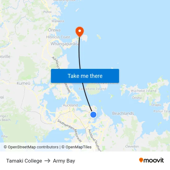 Tamaki College to Army Bay map