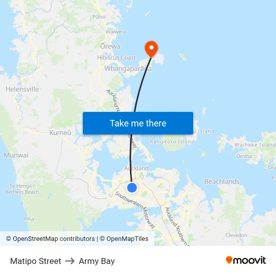 Matipo Street to Army Bay map