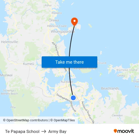 Te Papapa School to Army Bay map
