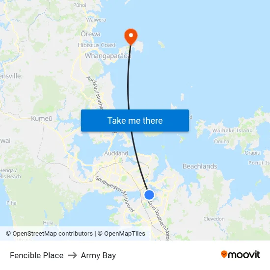 Fencible Place to Army Bay map