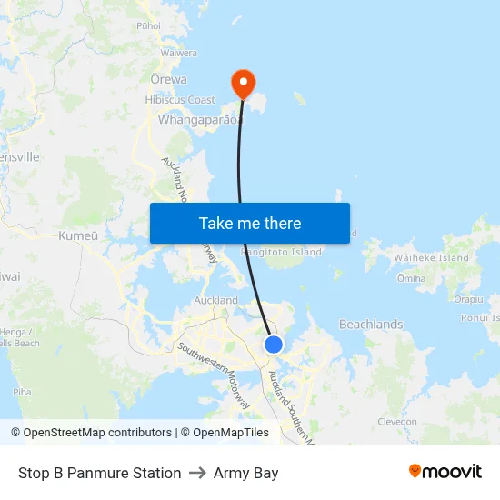 Stop B Panmure Station to Army Bay map