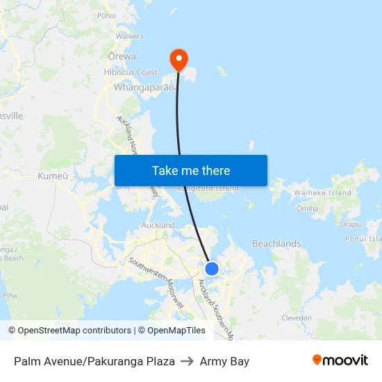 Palm Avenue/Pakuranga Plaza to Army Bay map
