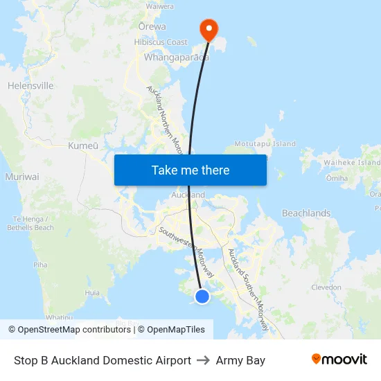 Stop B Auckland Domestic Airport to Army Bay map
