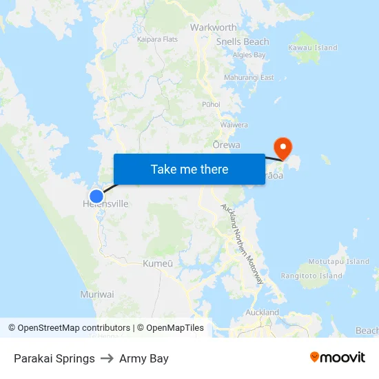 Parakai Springs to Army Bay map
