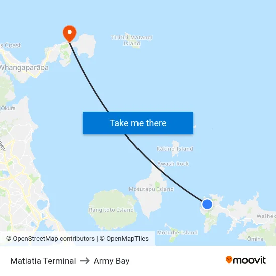 Matiatia Terminal to Army Bay map