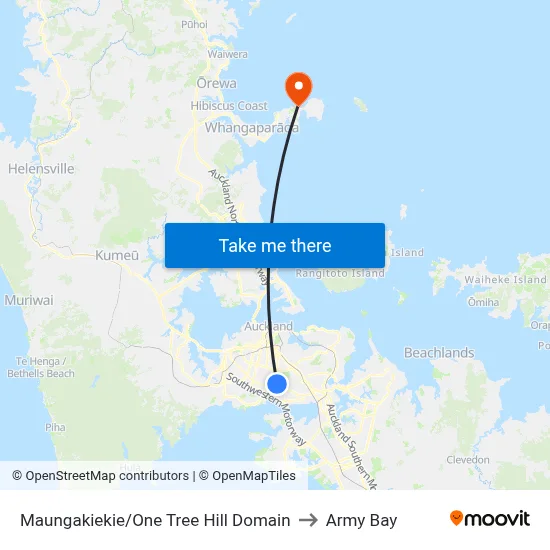 Maungakiekie/One Tree Hill Domain to Army Bay map