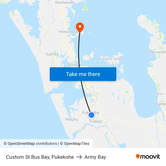 Custom St Bus Bay, Pukekohe to Army Bay map