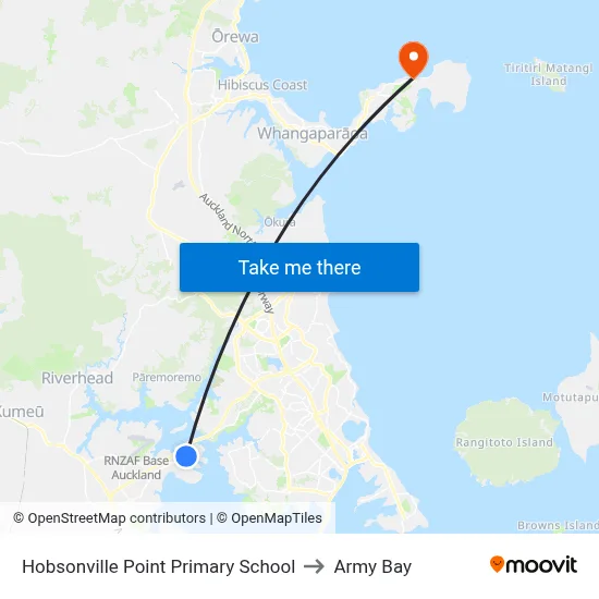 Hobsonville Point Primary School to Army Bay map