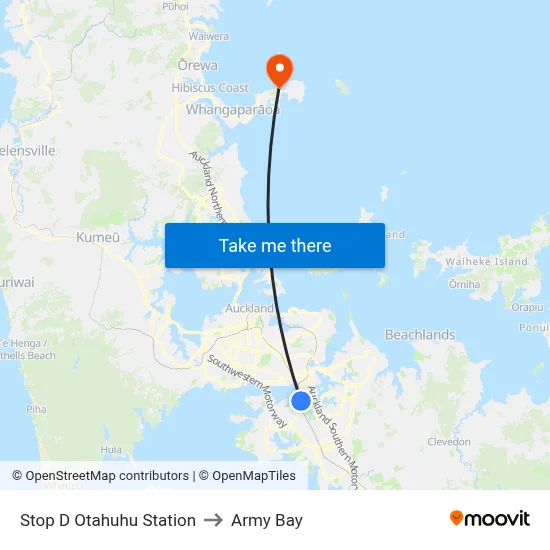 Stop D Otahuhu Station to Army Bay map