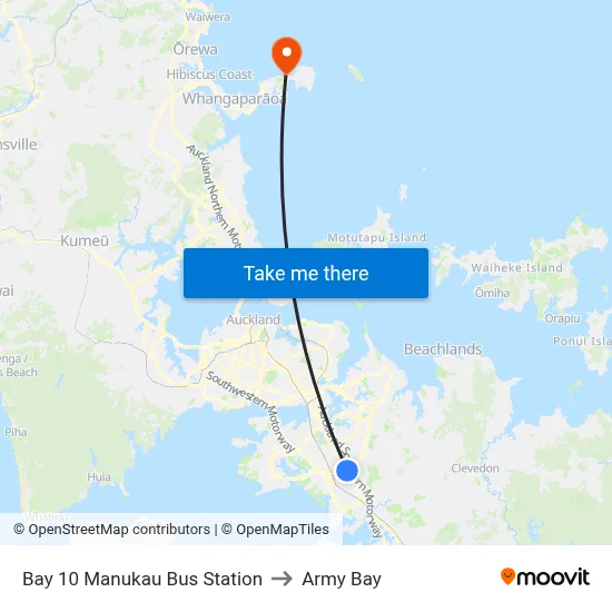Bay 10 Manukau Bus Station to Army Bay map