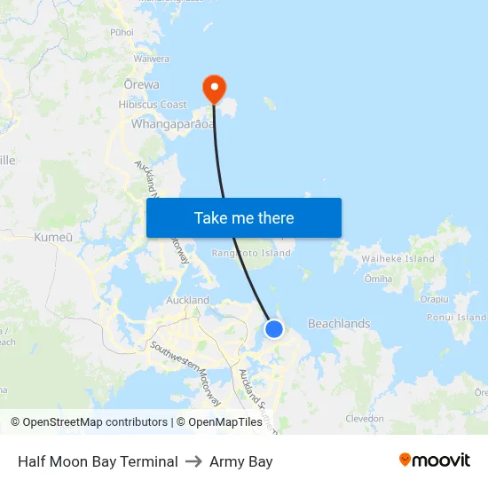 Half Moon Bay Terminal to Army Bay map