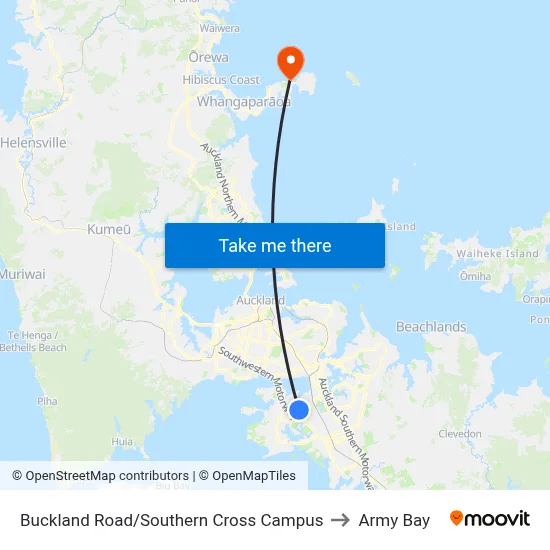 Buckland Road/Southern Cross Campus to Army Bay map