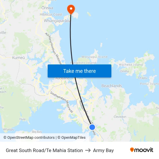 Great South Road/Te Mahia Station to Army Bay map