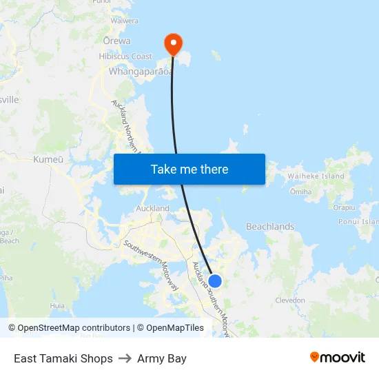 East Tamaki Shops to Army Bay map