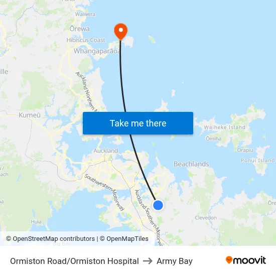 Ormiston Road/Ormiston Hospital to Army Bay map