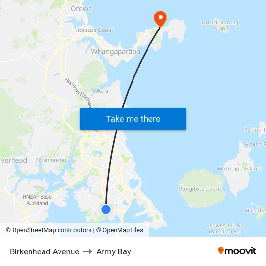 Birkenhead Avenue to Army Bay map