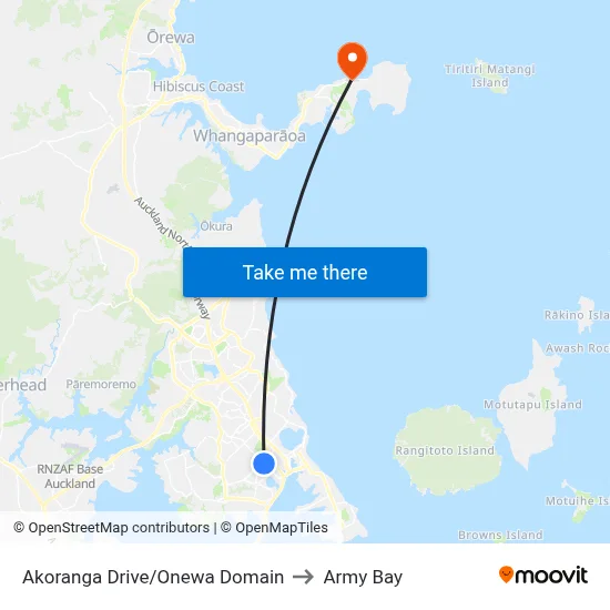 Akoranga Drive/Onewa Domain to Army Bay map