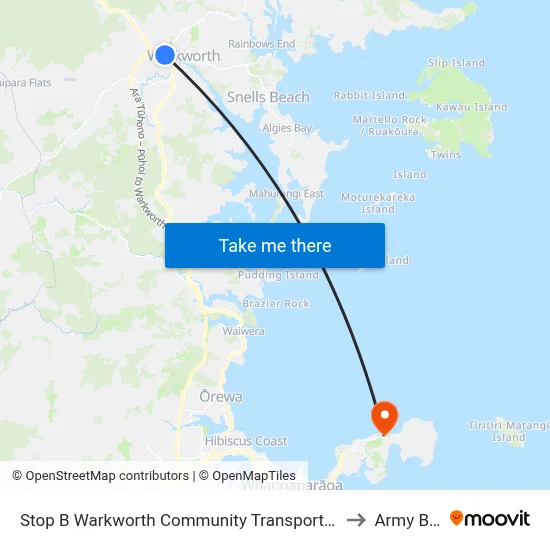 Stop B Warkworth Community Transport Hub to Army Bay map