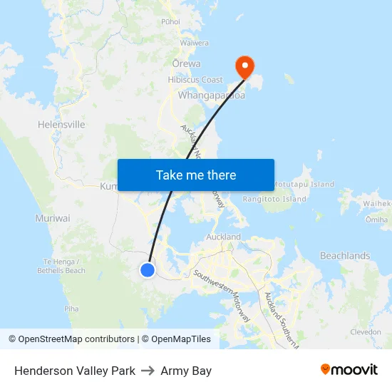 Henderson Valley Park to Army Bay map