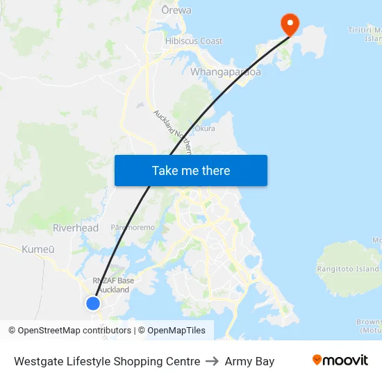 Westgate Lifestyle Shopping Centre to Army Bay map