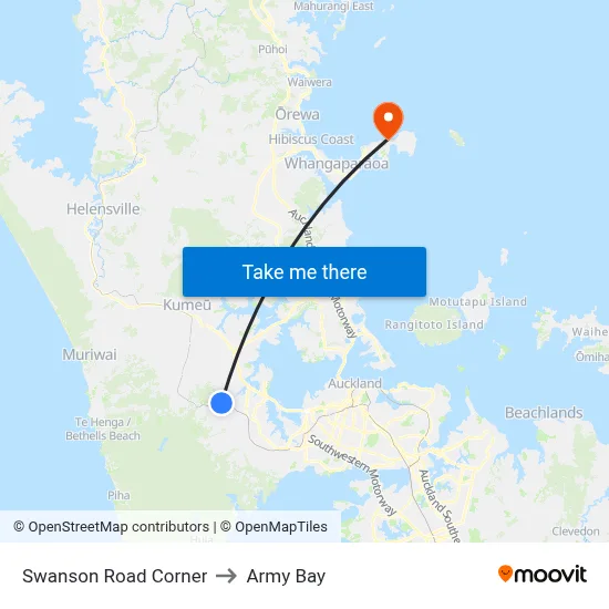 Swanson Road Corner to Army Bay map