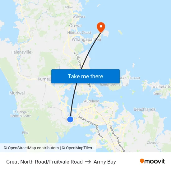 Great North Road/Fruitvale Road to Army Bay map