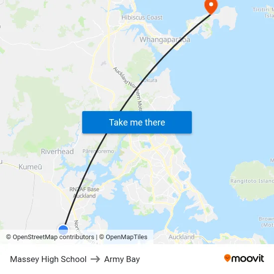 Massey High School to Army Bay map