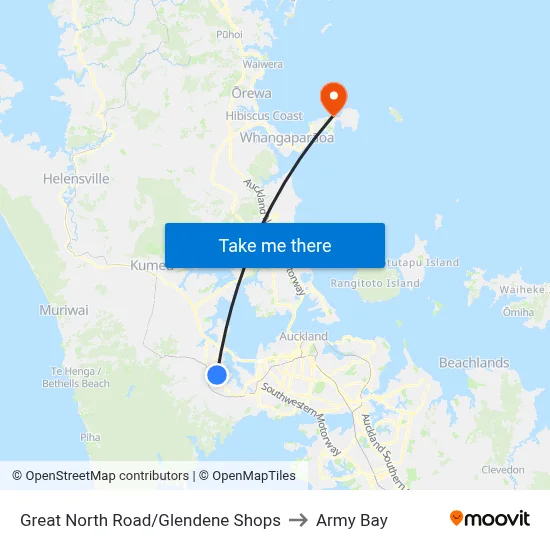Great North Road/Glendene Shops to Army Bay map