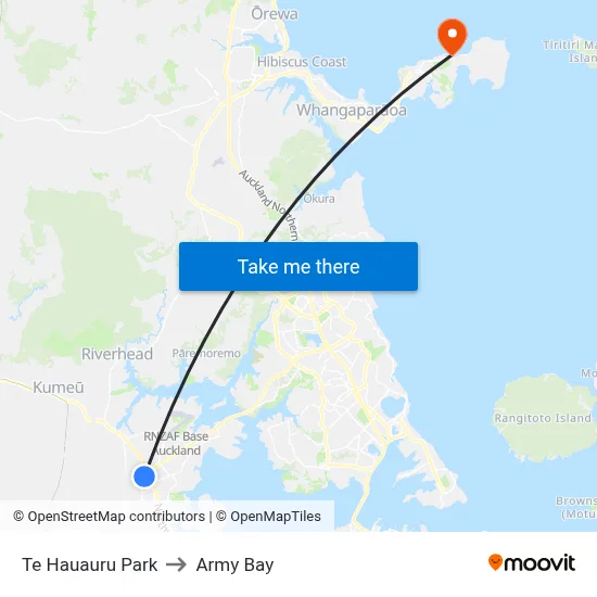 Te Hauauru Park to Army Bay map
