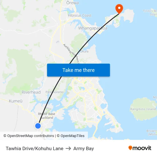 Tawhia Drive/Kohuhu Lane to Army Bay map