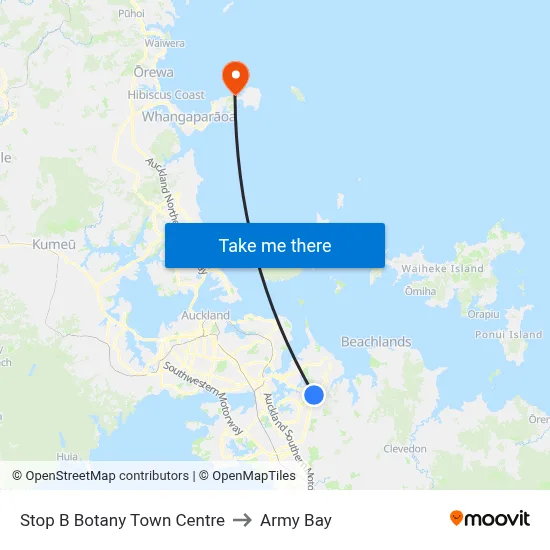 Stop B Botany Town Centre to Army Bay map