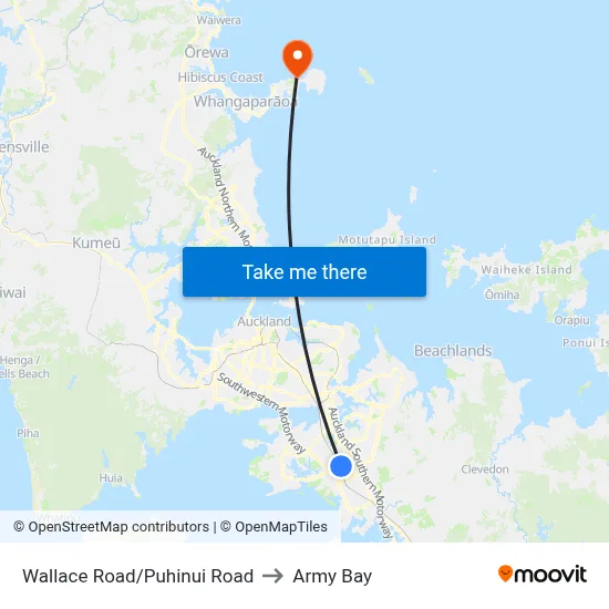 Wallace Road/Puhinui Road to Army Bay map