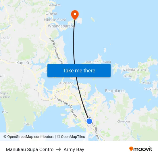 Manukau Supa Centre to Army Bay map