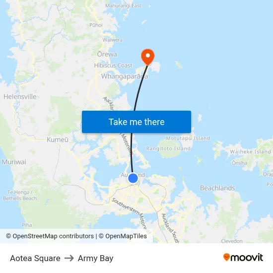 Aotea Square to Army Bay map