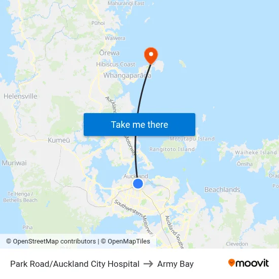 Park Road/Auckland City Hospital to Army Bay map
