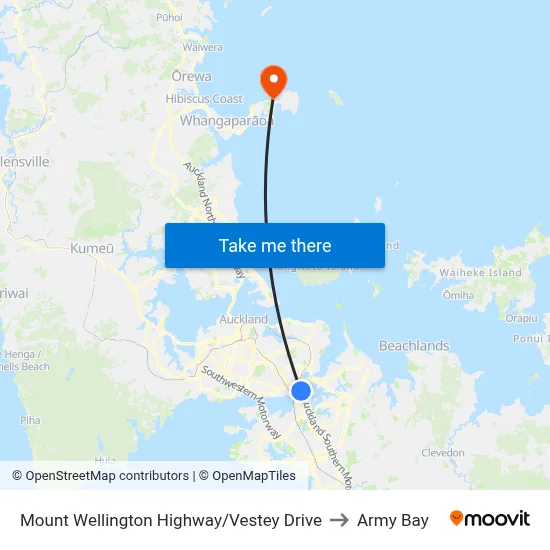 Mount Wellington Highway/Vestey Drive to Army Bay map