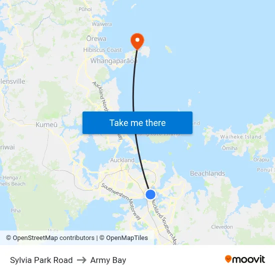 Sylvia Park Road to Army Bay map