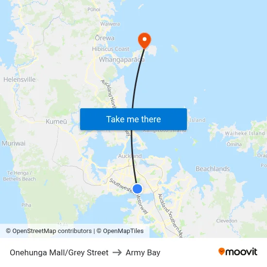 Onehunga Mall/Grey Street to Army Bay map