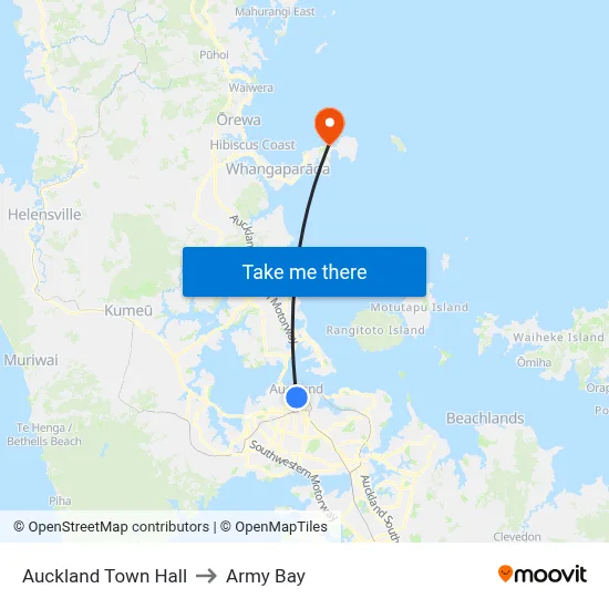 Auckland Town Hall to Army Bay map