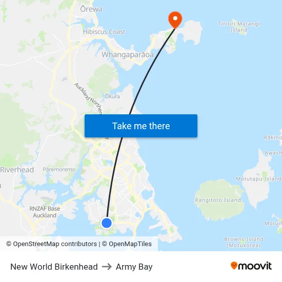 New World Birkenhead to Army Bay map