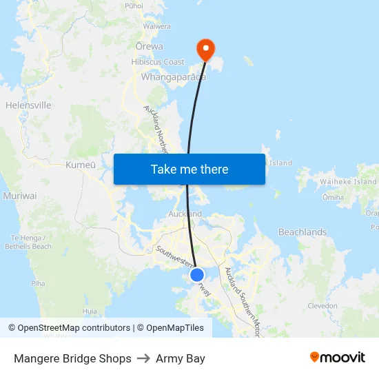 Mangere Bridge Shops to Army Bay map