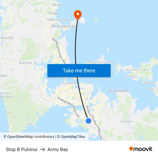Stop B Puhinui to Army Bay map