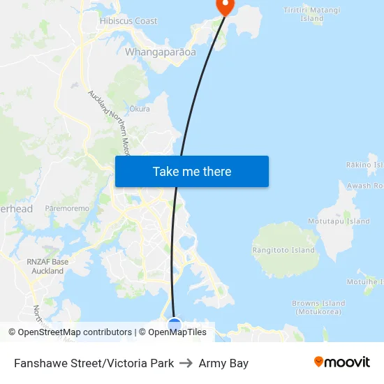 Fanshawe Street/Victoria Park to Army Bay map