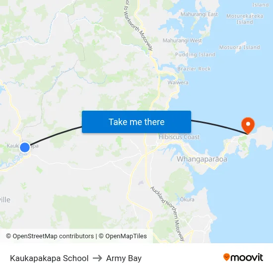 Kaukapakapa School to Army Bay map