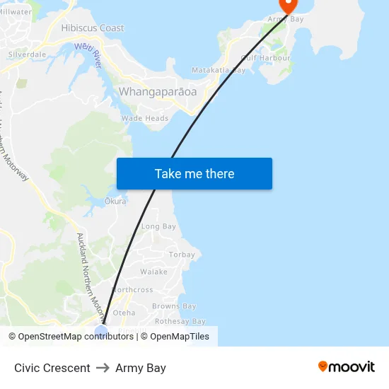 Civic Crescent to Army Bay map