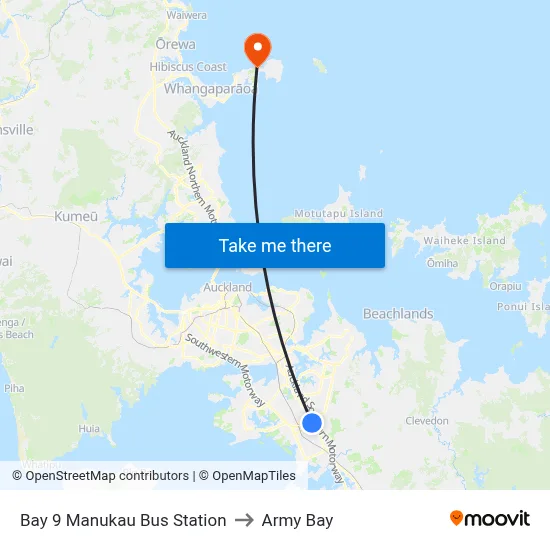 Bay 9 Manukau Bus Station to Army Bay map