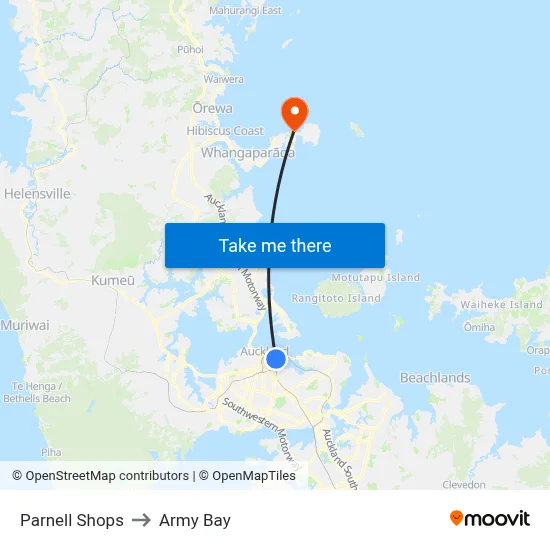 Parnell Shops to Army Bay map