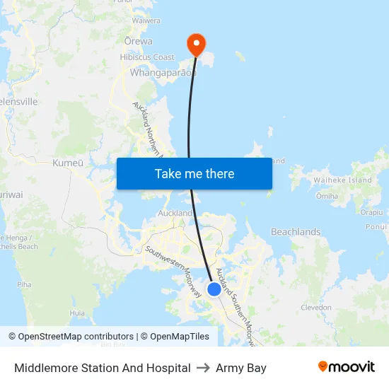 Middlemore Station And Hospital to Army Bay map